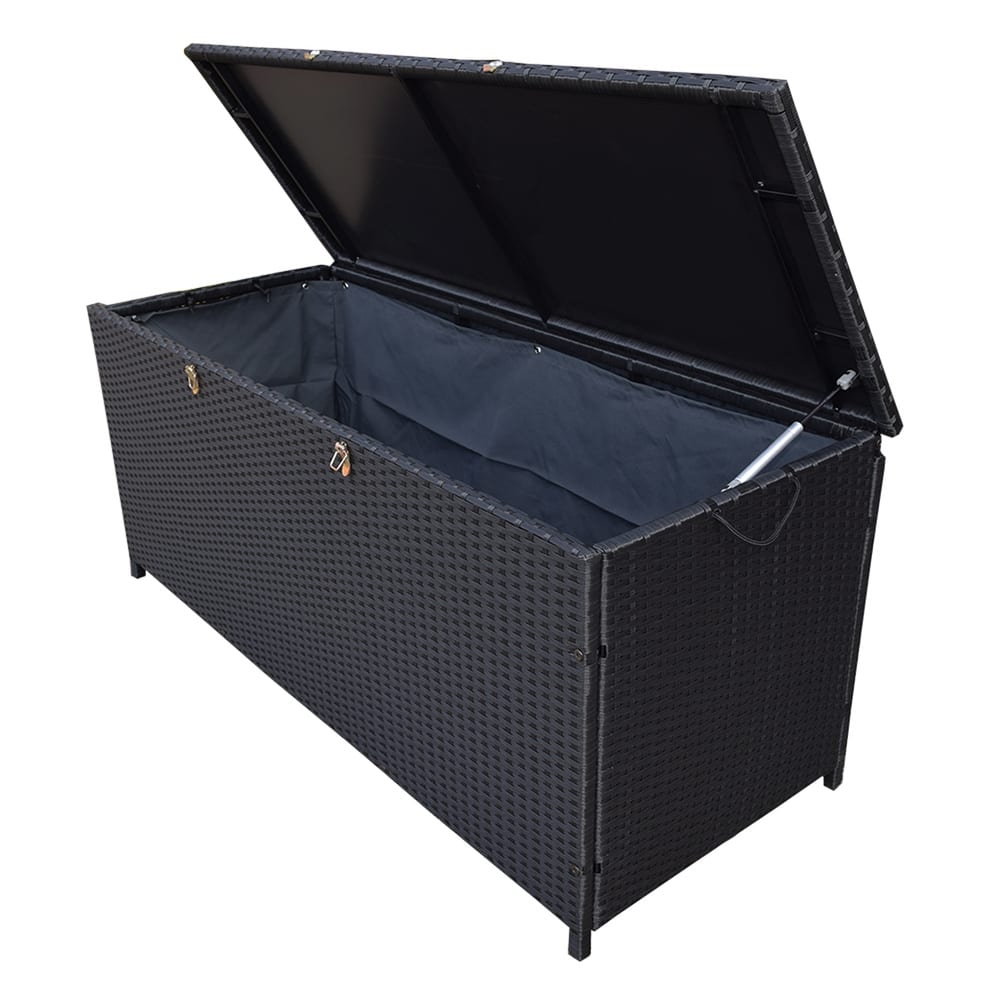Indoor and Outdoor Balcony Patio Deck Porch Pool 113 Gallon Wicker Storage Box Trunk Bin with Metal Frame