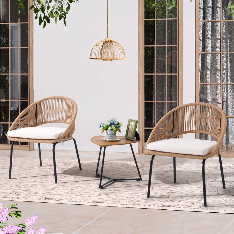 Outdoor 3 Piece Upholstered Wicker Patio Furniture Chair Modern Parlor Set