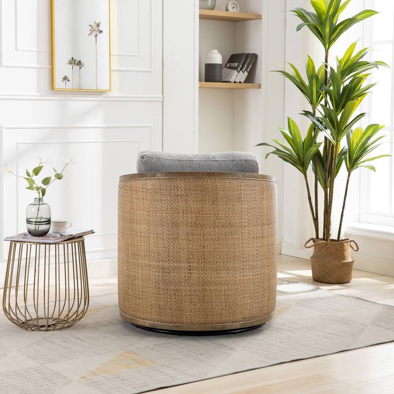 Modern 360 Degree Swivel Club Barrel Chair, Comfy Round Upholstered Accent Sofa Chair, Living Room Leisure Arm Chair