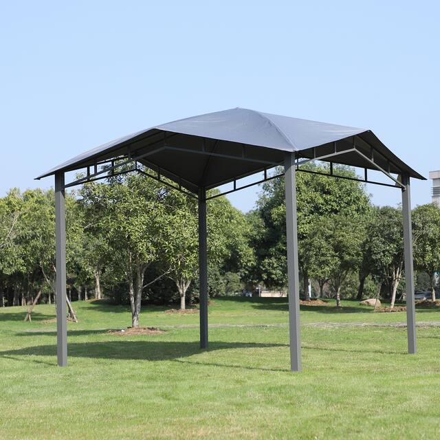 Outsunny 10' x 10' Steel Polyester Fabric Soft Top Outdoor Canopy Gazebo - Grey
