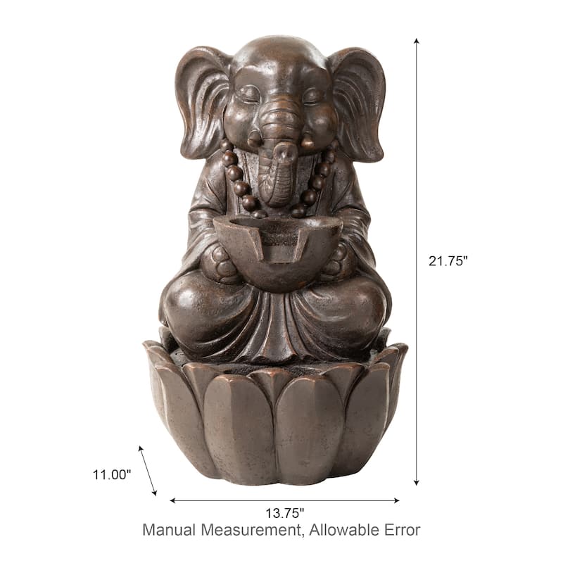 Glitzhome Polyresin Meditating Buddha Frog/Elephant Statue Outdoor Water Fountain with LED Lights