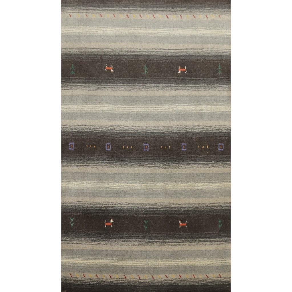Hand Knotted Oriental 100% Wool Carpet Tribal Animal Pictorial Greys & Charcoal Gabbeh Area Rug - 4' 8'' X 3' 0''