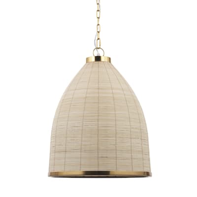 Saliha Cane w/ Brass Metal Pendant Light - 18.0L x 18.0W x 22.5H