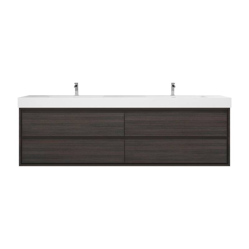Morava 84" Floating Vanity with Double Sink - 84 - Gray Oak