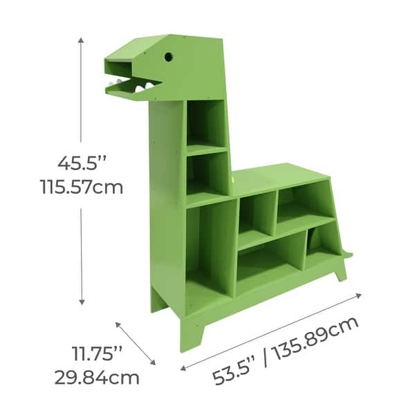 Teamson Kids Dinosaur Shaped Bookcase / Toy Organizer with Assorted Cubbies
