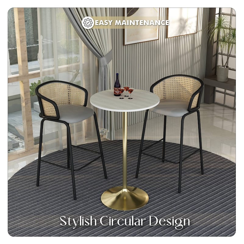 LeisureMod Verve 27" Round Dining Table with MDF Wood TableTop and Brushed Gold Base for Kitchen & Dining Room