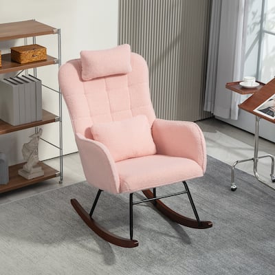 Modern Teddy Fleece Cushion Rocking Chair with High-Density Foam Headrest and Lumbar Support - 26.8" W x 36.6" D x 43.3" H