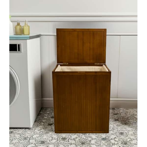 Solid Bamboo Folding Clothes Hamper w/ Removable Laundry Bag - Brown