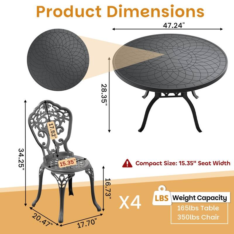 Traditions 5-Piece Patio Outdoor Dining Set with 4 Dining Chairs and Round Table, Rust Free