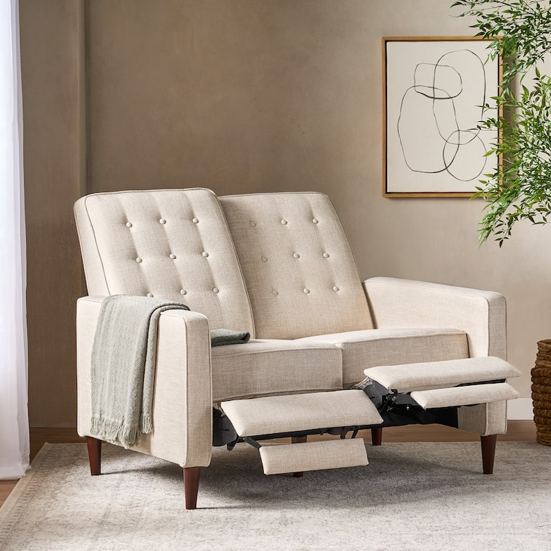 Denison Upholstered Loveseat Pushback Recliner by Christopher Knight Home - Dark Espresso/ Wheat/ Fabric