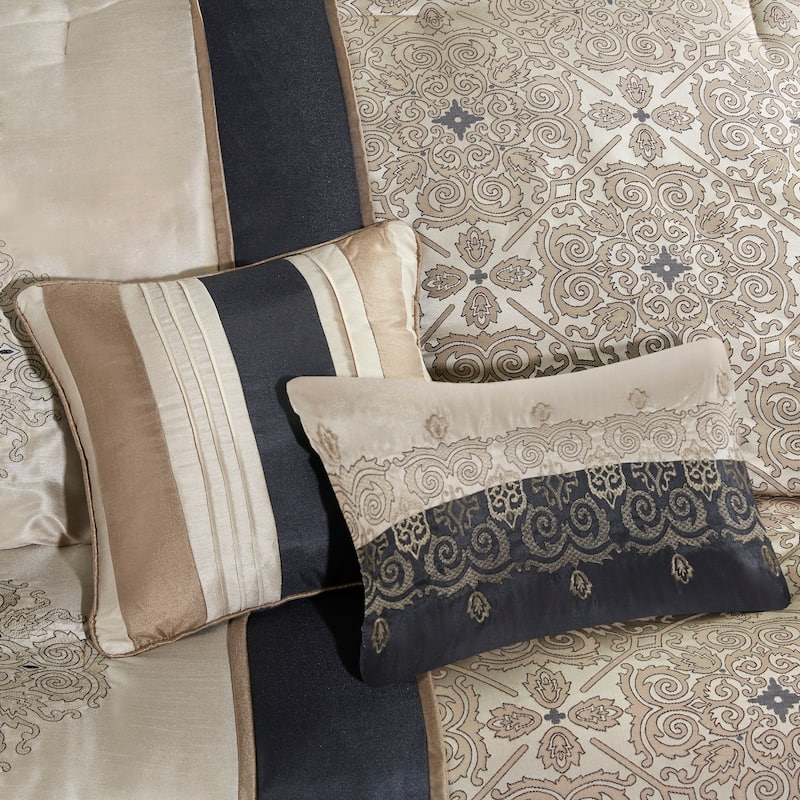 Madison Park Blaine 7 Piece Jacquard Comforter Set with Throw Pillows
