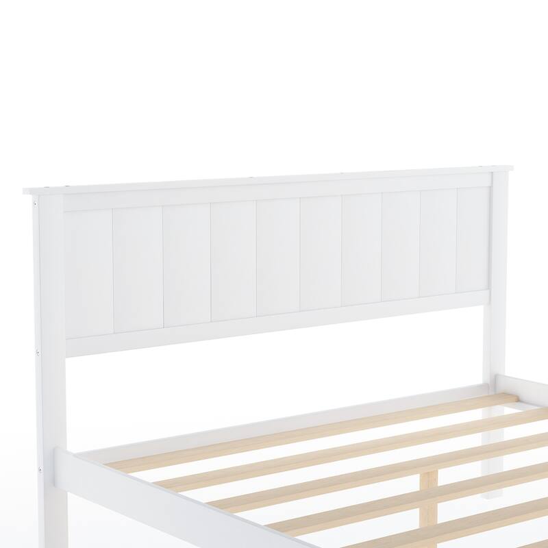 White Full Size Platform Bed with Under-bed Storage Drawers and Solid Pine Frame