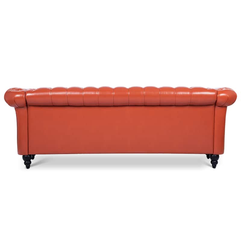84.65" PU Leather Chesterfield Sofa with Rolled Arms (3-Seater)