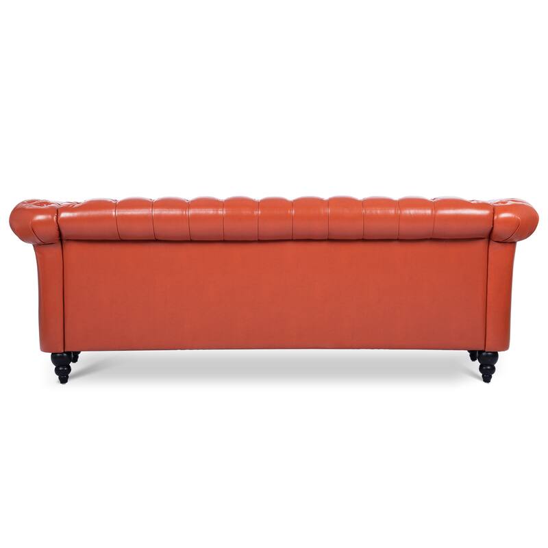 Chesterfield PU Leather 3 Seater Sofa, Button Tufted Deep Seat Sofa, Upholstered Sofa with Rolled Arms & Nailhead Trim