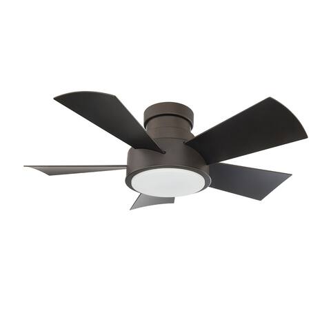 Vox 38 Inch Five Blade Indoor / Outdoor Smart Flush Mount Ceiling Fan with Six Speed DC Motor and LED Light.