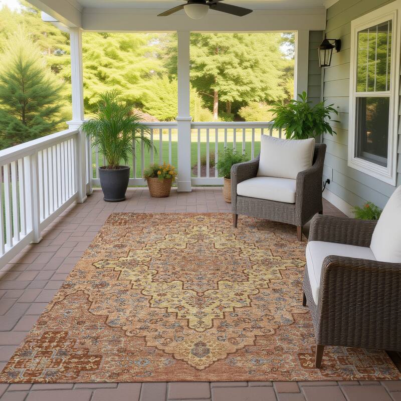 Machine Washable Indoor/ Outdoor Traditional Karachy Chantille Rug - Copper - 3' x 5'