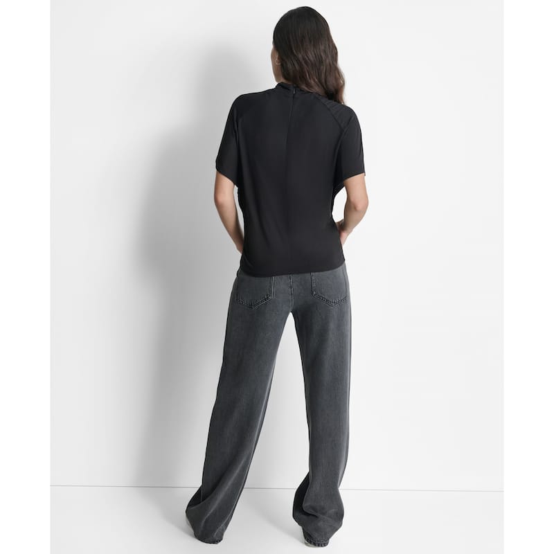 DKNY Mock Neck Dolman Knit Top - XL - Black