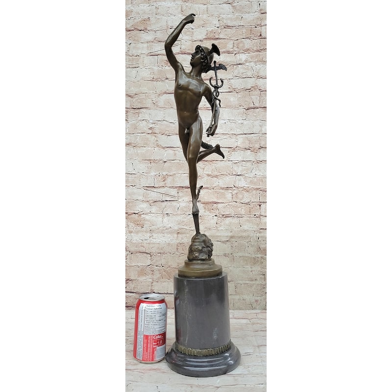 Flying Mercury Hermes W/ Caduceus Bronze Statue Sculpture Figure By Giambologna 21 Inches X 13 Inches