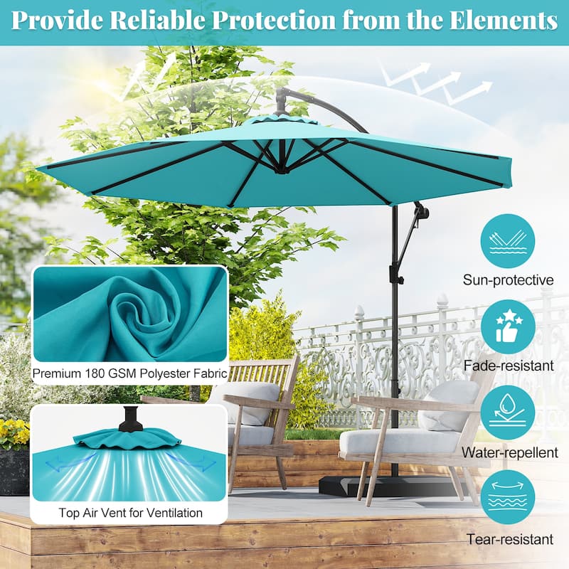 Gymax 10 FT Patio Offset Umbrella w/ X-shaped Base Infinite Tile &