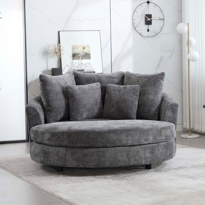59.8''W Modern Oversized Sofa Chair, Round Accent Barrel Chair With 5 Pillows