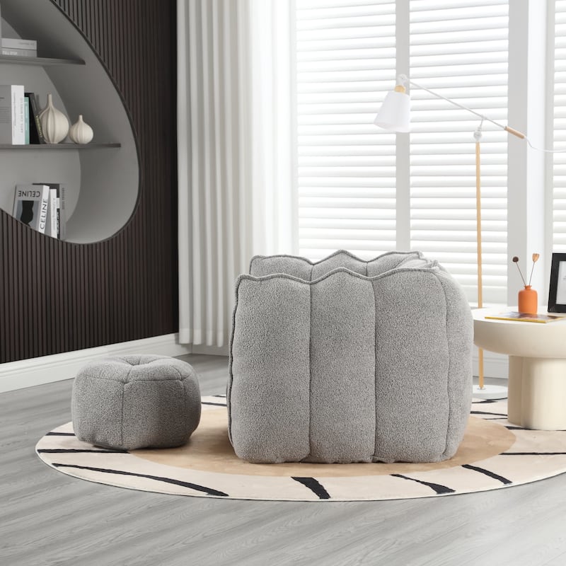 Grey Modern 42.5" Chenille Upholstered Buttons Tufted Accent Chair with Ottoman for Living Room