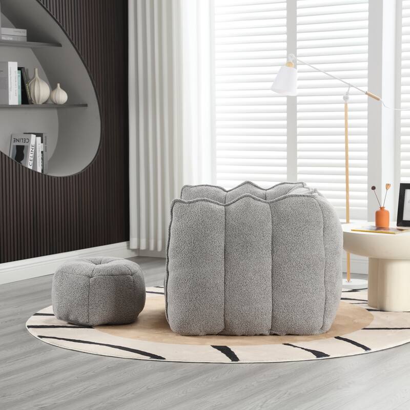 Modern Chenille Bean Bag Chair with Ottoman, Set of 1