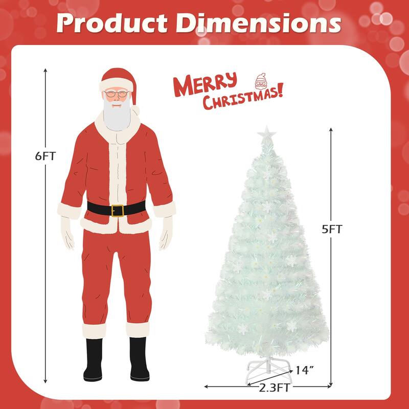 5 Feet Pre-Lit White Artificial Christmas Tree with Iridescent Leaves