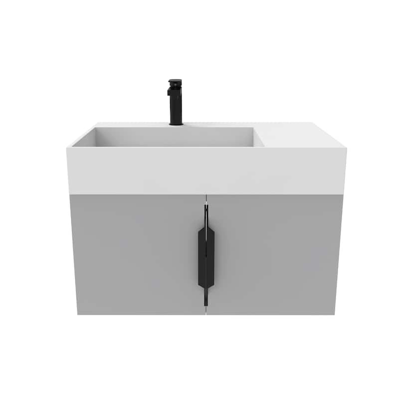 Amazon 30" Wall Mounted Bathroom Left Basin Vanity Set w/ White Top - Matte - Grey