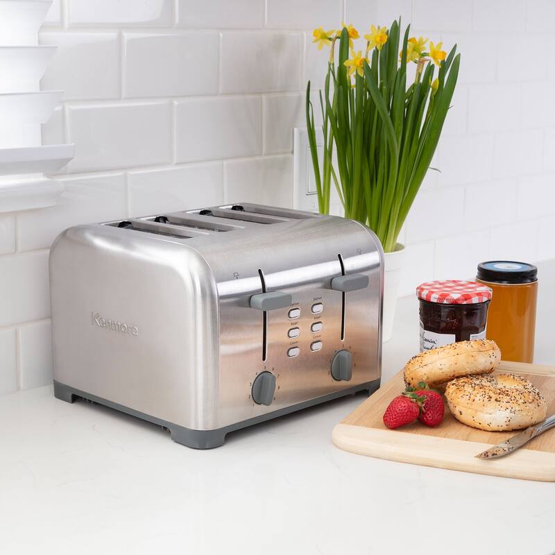 Kenmore 4-Slice Stainless Steel Toaster, Dual Controls, Wide Slot