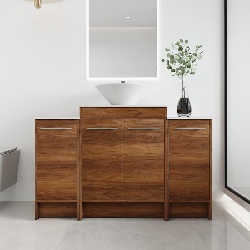 Malwee 24"/36"/48"/60" FreeStanding Bathroom Vanity, Floor Stand Bathroom Vanity with Ceramic Sink,Soft Close Door and Shelf - 47.2"×18.9" - Brown with sink-217
