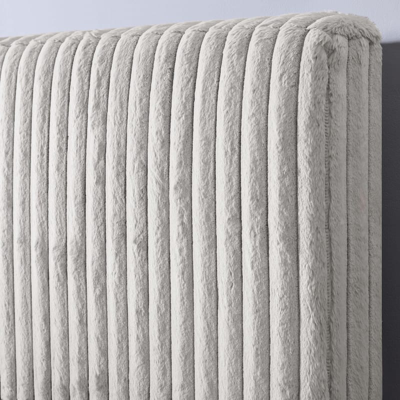 Bridgevine Home Minky Stone Grey Channel Headboard Upholstered Platform Bed
