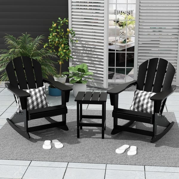 Polytrends Laguna Hdpe All Weather Outdoor Patio Rocking Chairs With Side Table (3-Piece Set) - Black