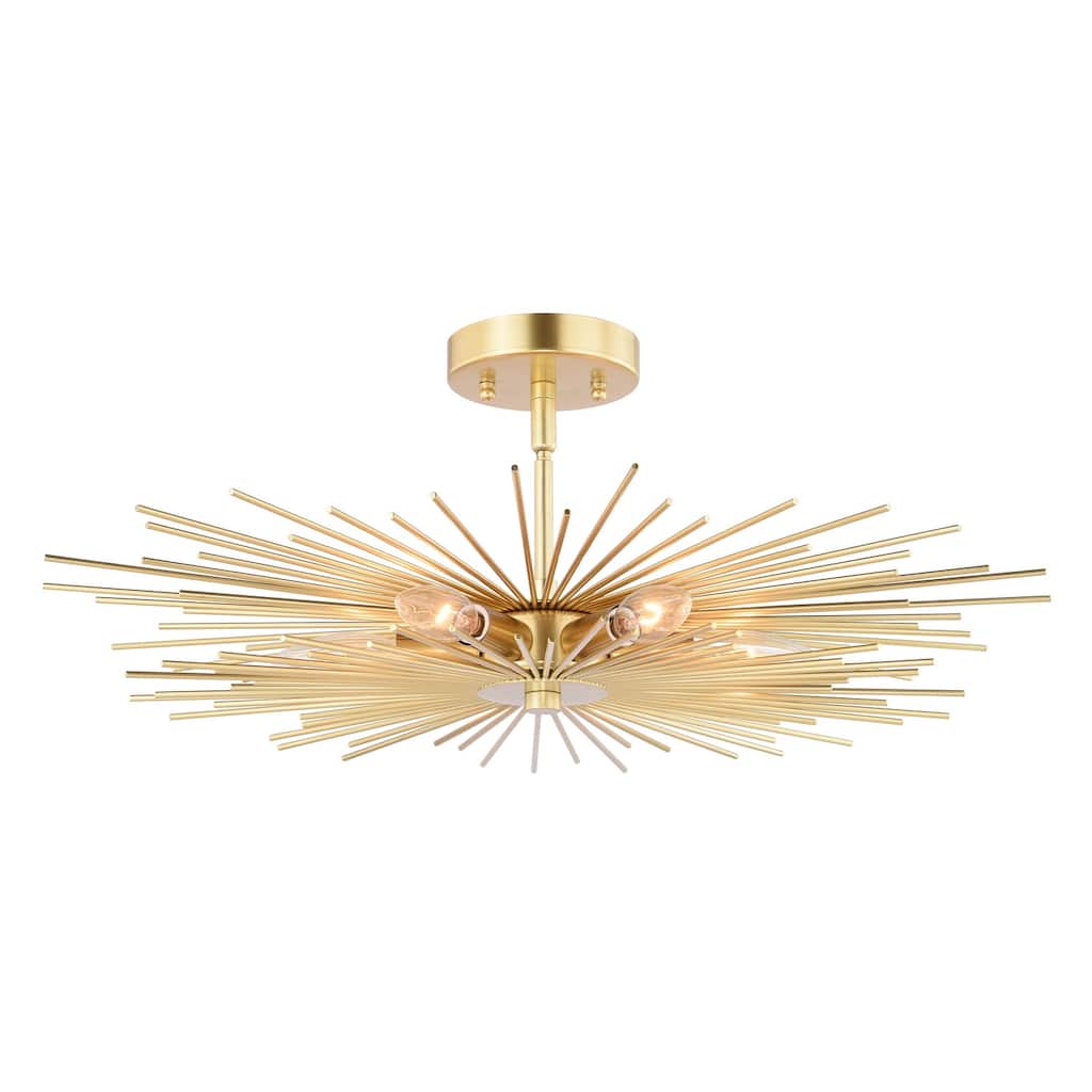 Modern Ceiling Light Flush Mount - Mid Century Style Gold Finish - 24 Inch Wide Semi Flush Mount Light - 15.5