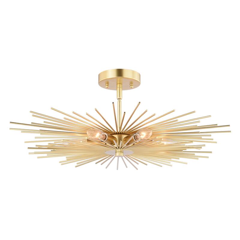 Modern Ceiling Light Flush Mount - Mid Century Style Gold Finish - 24 Inch Wide Semi Flush Mount Light - 15.5
