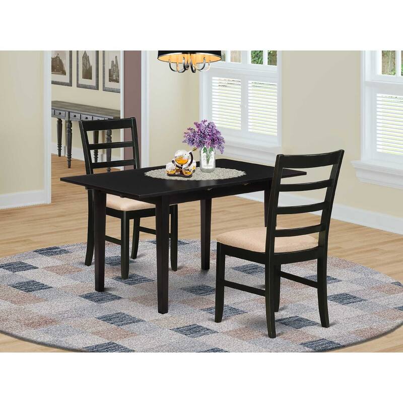 HomeStock 3-Pc Black Finish Rectangular Solid Wood Top With Butterfly Leaf Dining Table Set