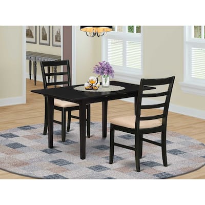 HomeStock 3-Pc Black Finish Rectangular Solid Wood Top With Butterfly Leaf Dining Table Set