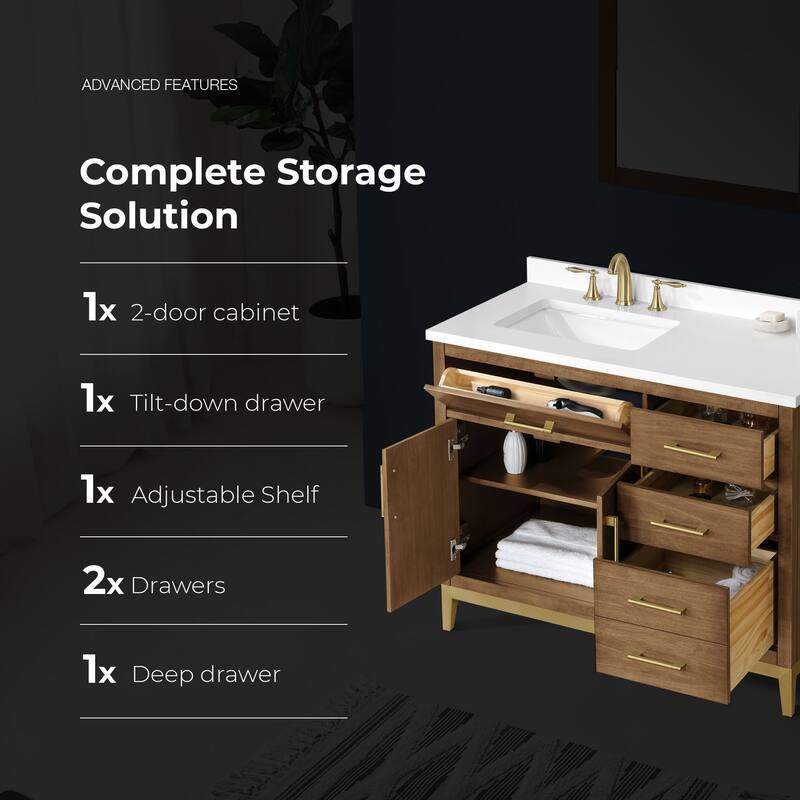 Diya Undermount Single Sink Bathroom Vanity with White Engineered Marble Top