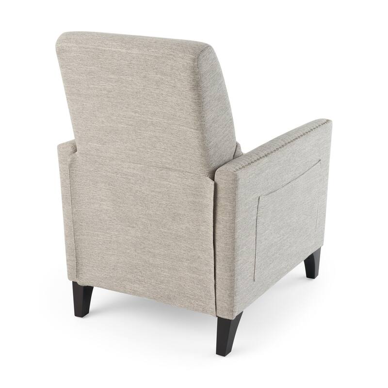 Davy Pushback Recliner Chair, Nailhead Trim, Birch Wood, Gray Fabric
