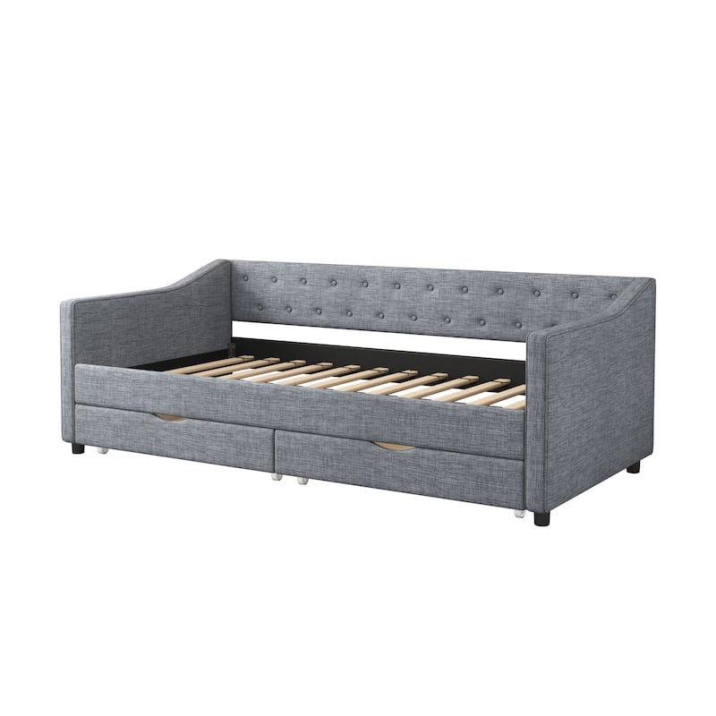 Elegant Daybed Sofa with Breathable Fabric Cushions and Two Storage Drawers