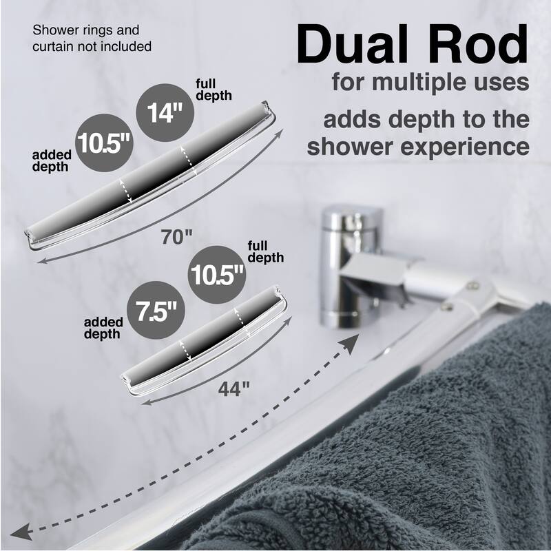 Double Curved Shower Curtain Rod Adjustable 44 to 70 inches by JS Jackson Supplies