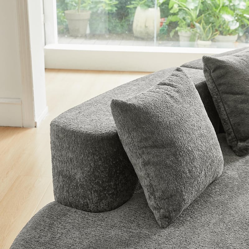 Curved Velvet Boneless Cloud Sofa with 3 Pillows, 5-Seater Modular Sectional Sofa, High-Density Foam Upholstered Sofa