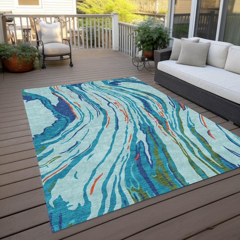 Machine Washable Indoor/ Outdoor Modern Wave Chantille Rug