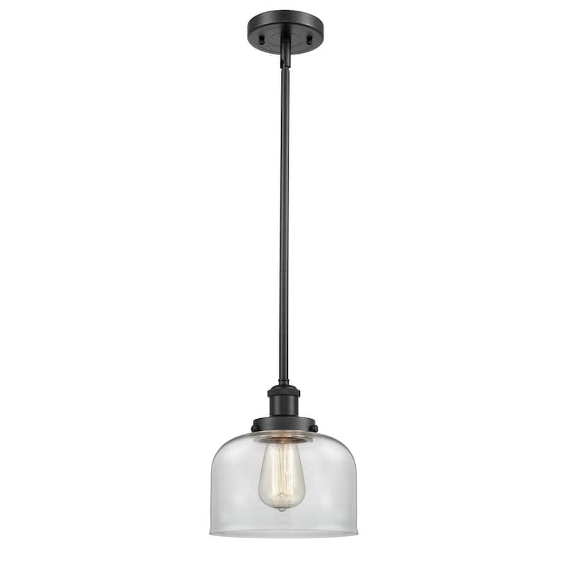 Innovations Lighting Large Bell 8" Wide Mini Pendant - Rod Hung - Matte Black / Clear