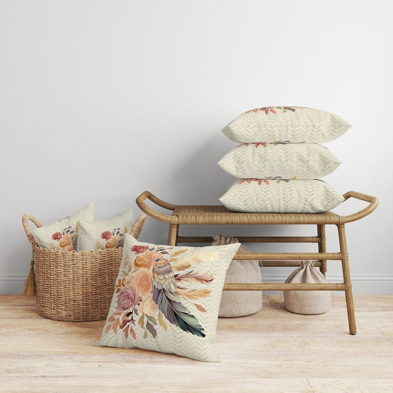 Feathered Bouquet Faux Suede Reversible Throw Pillow Beige and Green