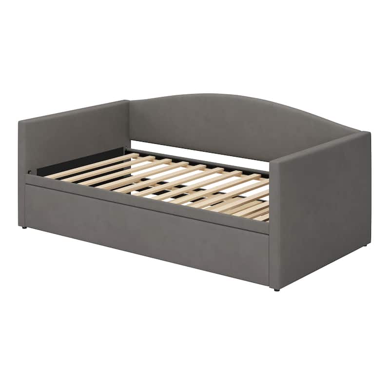 GDFStudio - Twin Size Daybed with Extended Pop Up Trundle, Upholstered Velvet Sofa Bed, Space