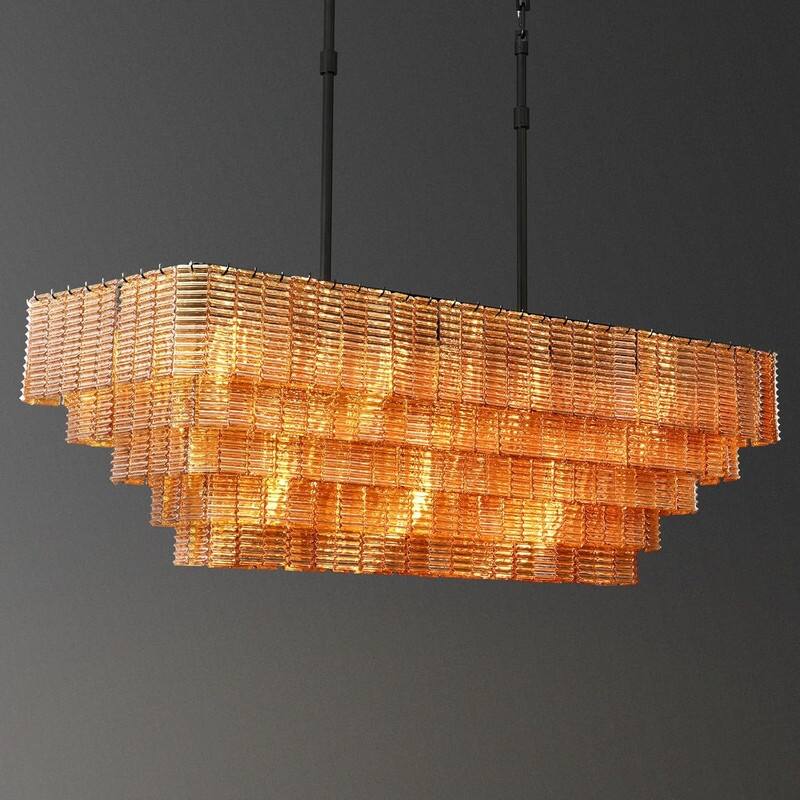 KAYLA Rectangle Ceiling Chandeliers Big Home Decoration Large Hanging Lamps for Dining Room,Pendant Lights - 59in - Black