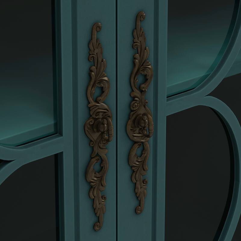 59.45" Antique 4-Door Cabinet with Tempered Glass Doors, Retro Buffets Sideboards, European Hallway Accent Cabinet