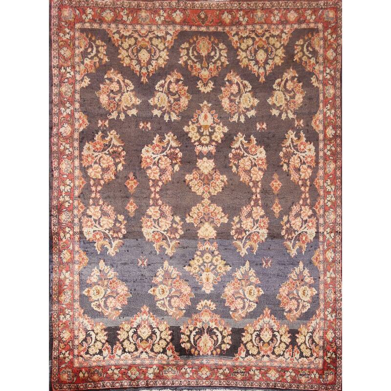 All-Over Floral Sarouk Persian Vintage Rug Hand-knotted Wool Carpet - 3'10"x 4'10"