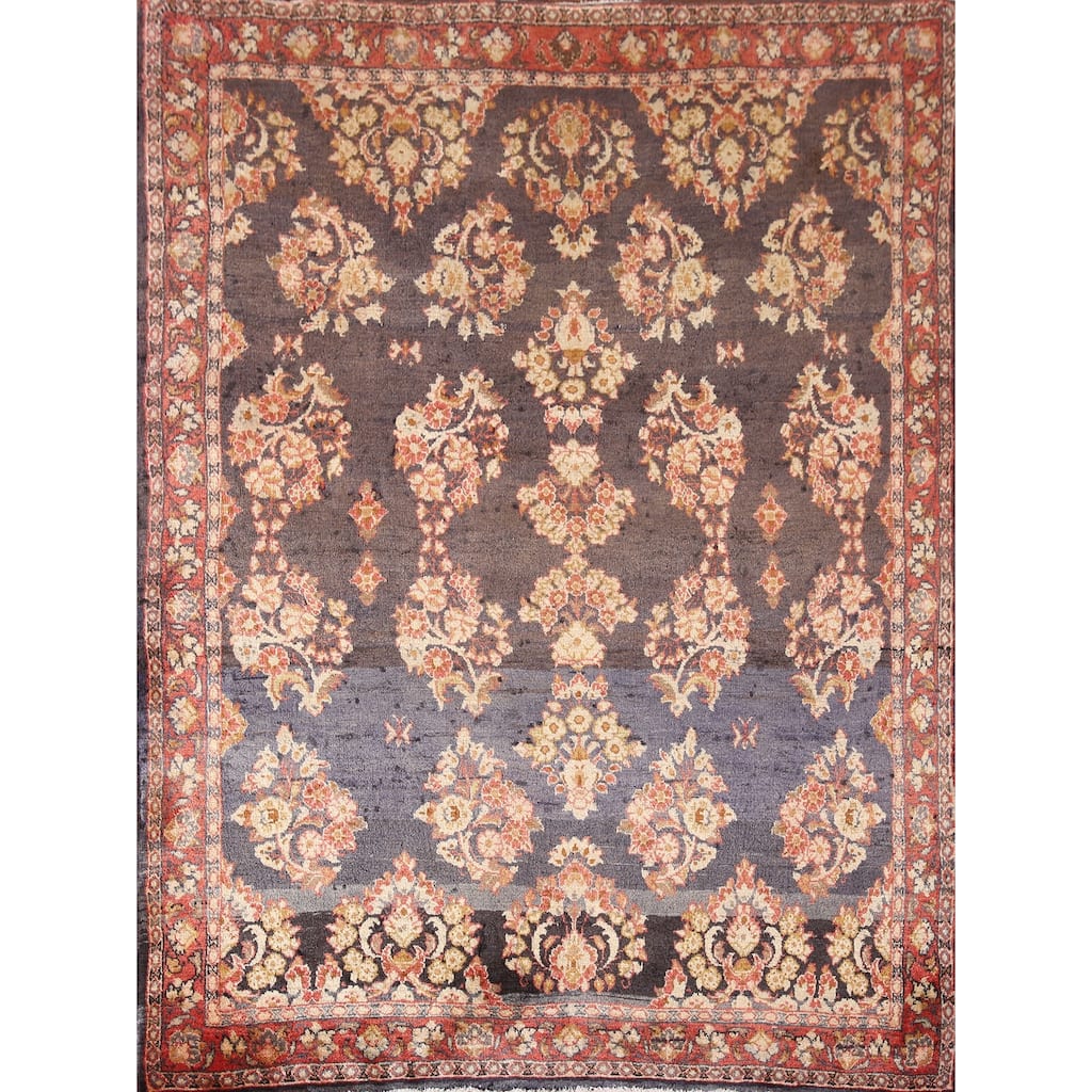 All-Over Floral Sarouk Persian Vintage Rug Hand-knotted Wool Carpet - 3'10"x 4'10"