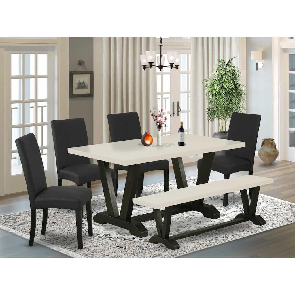 6-Piece Natural Oak Finish Solid Wood Top dining Table with 1-Bench and 4-Chairs with